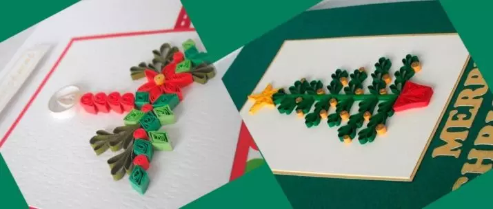 Újévi képeslapok Quilling: Képeslapok az új évhez a saját kezével egy quilling technikában, hogyan készítsünk egy karácsonyfát egy képeslap stílusában, eredeti ötletek és mester osztályok stílusában 19228_2