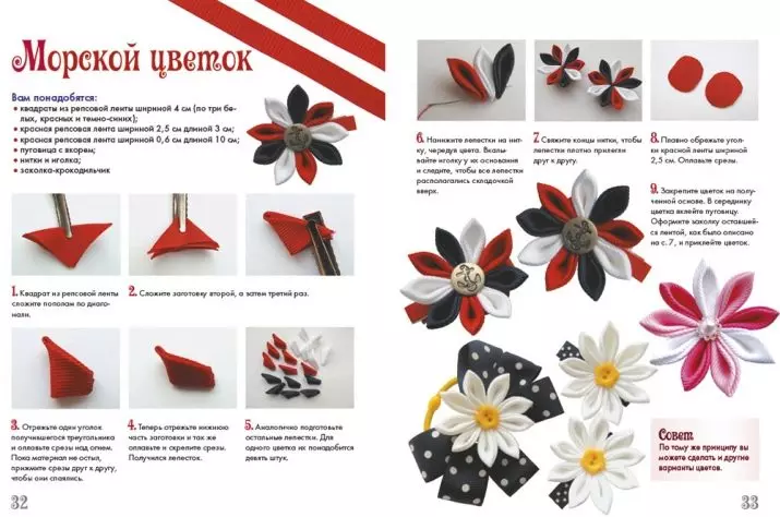来自代表磁带的Kanzashi：鲜花，橡皮筋和绷带在窄带4厘米和其他尺寸的图案，新想法 19307_13