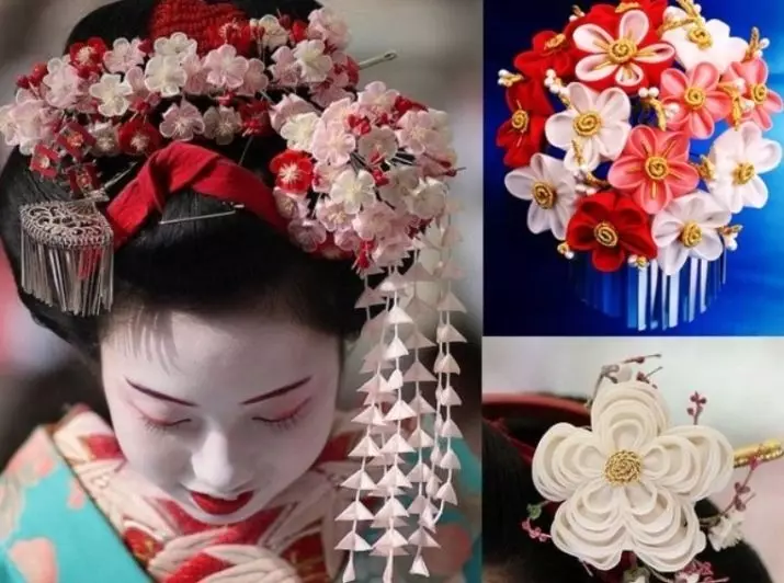 Kanzashi fra reps tape: blomster, gummibånd og bandasjer på hodet på smale bånd 4 cm og andre størrelser med et mønster, nye ideer 19307_5
