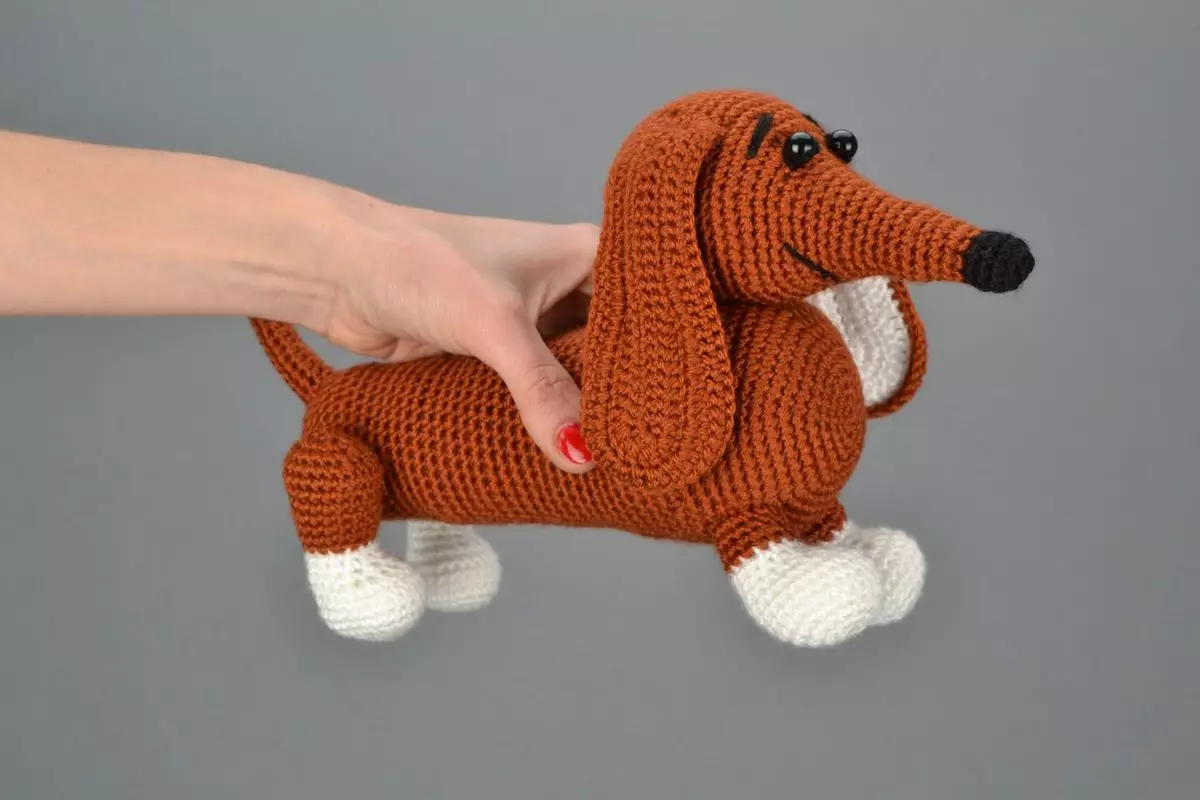 Doggy Amigurumi: Esquema e descrição de Crochet Bull Terrier, taxas de fios de pelúcia e spitz, classe mestre para iniciantes 19339_26