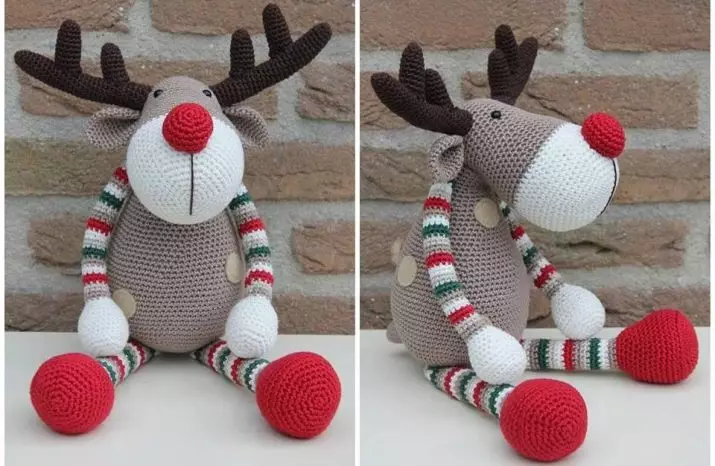 Deer Amigurum: shēma un apraksts tamborētu Ziemassvētku briežu no plīša dzijas Kā sasiet jaunā gada rotaļlietu galvu, maģistra klasi 19345_5