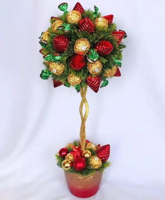 Nyttår Topiary (48 bilder): Hvordan lage et juletre, krans og annet Topiaria for det nye året? Master Class for nybegynnere 19377_11