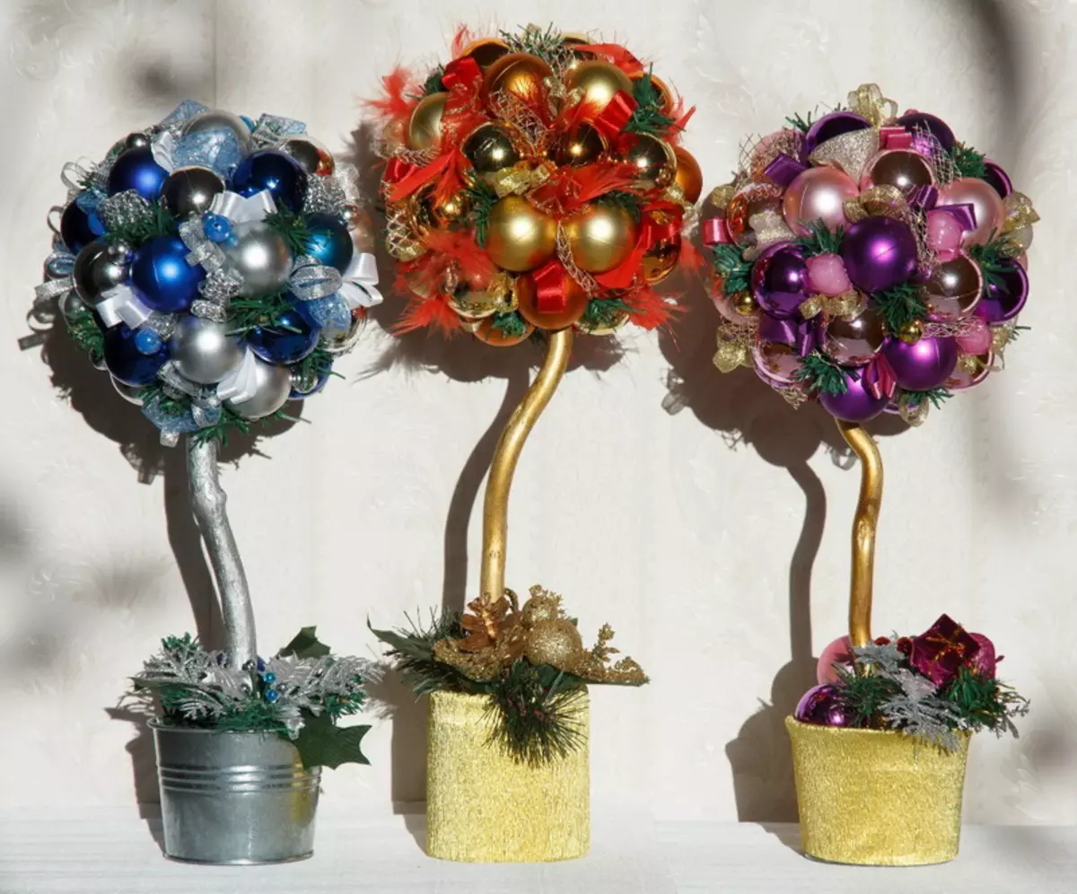 Nyttår Topiary (48 bilder): Hvordan lage et juletre, krans og annet Topiaria for det nye året? Master Class for nybegynnere 19377_23