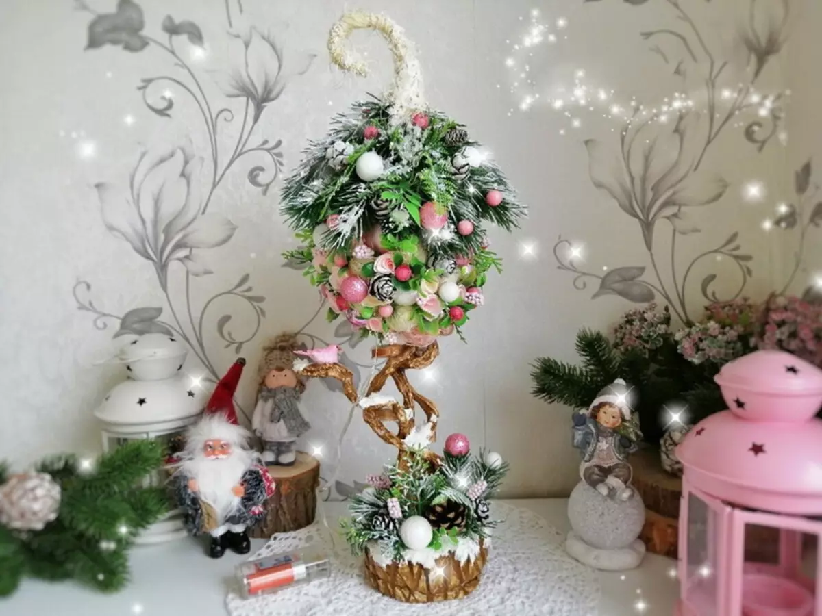 Tahun Baru Topiary (48 foto): Bagaimana untuk membuat pokok Krismas, bunga dan lain-lain topiaria untuk tahun baru? Kelas induk untuk pemula 19377_5