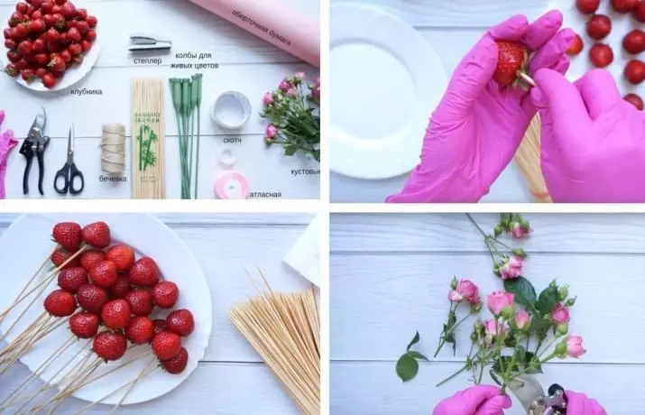 Florística de alimentos (64 fotos): Como fazer buquês deliciosos comestíveis com as mãos de cânceres iniciantes para homens? Como fazer um buquê para uma mulher de bagas? Outras classes mestre. 19411_49