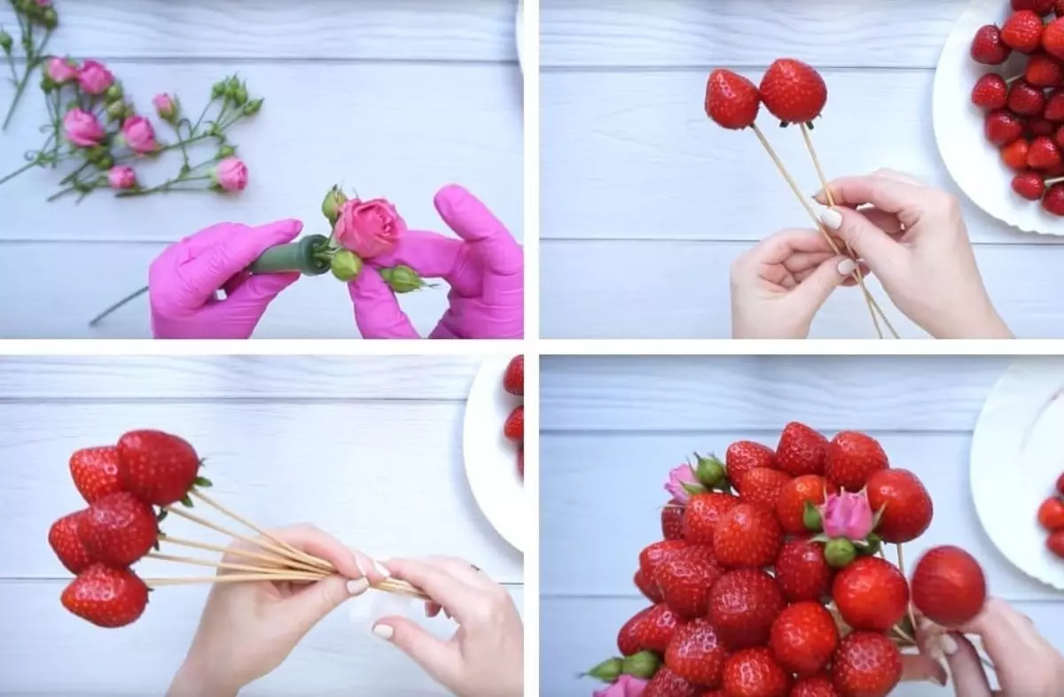 Food Floristics (64 bilder): Hvordan lage spiselige deilige buketter med hendene fra kreft Begynnere for menn? Hvordan lage en bukett for en kvinne fra bær? Andre mesterklasser 19411_50