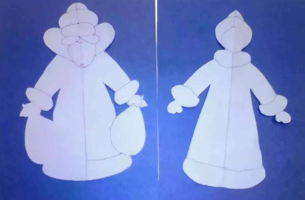 Santa Claus un sniega meitene no salvetes: tilpuma amatniecība ar savām rokām soli pa papīra salvetēm un kartona. Kā padarīt aplikāciju uz maģistra klasi? 19412_21