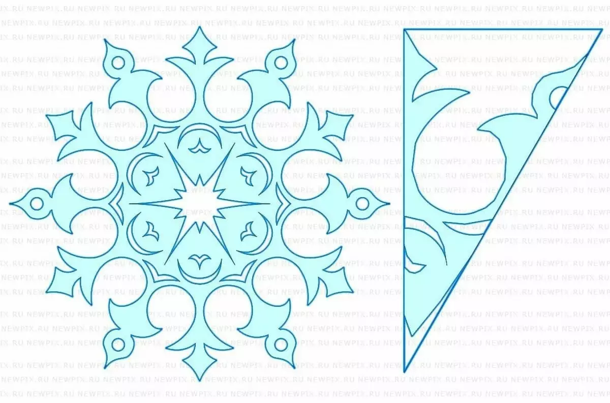 چگونه برف ها را از یک دستمال کاغذی بسازیم؟ چگونه آنها را به گام بر اساس نمودار بر اساس نمودارها و قالب ها برش دهید؟ برف های زیبایی حجمی ساخته شده از دستمال کاغذی و سایر گزینه ها 19416_7