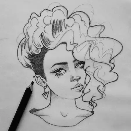 Gambar gadis untuk buku sketsa: spidol dan pensil. Seberapa mudah menggambar wajah dan tubuh dalam pertumbuhan penuh? Gagasan berpose, contoh-contoh indah 19429_22