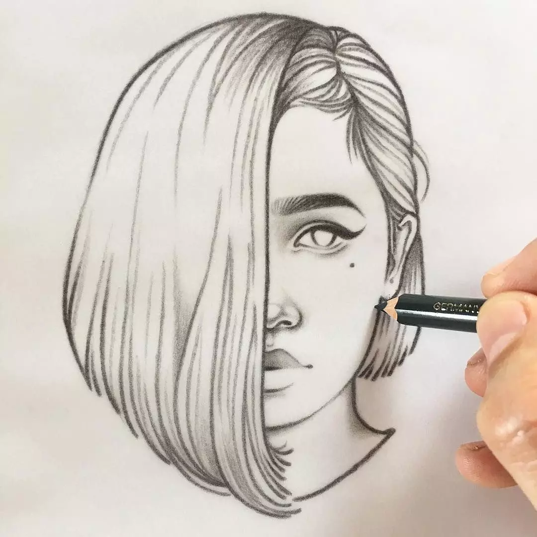 Slike djevojaka za skicu: markeri i olovka. Kako je lako izvući lice i tijelo u punom rastu? Ideje postave, lijepi primjeri 19429_7