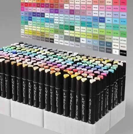 Професионални маркери за скицирање: групи на билатерални маркери од 60-80 и 100-168 бои, избор на професионални скица маркери 19438_17