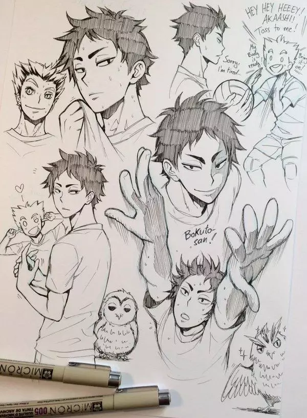 Schetsen in anime-stijl: lichte tekeningen voor een schetsboek. Meisje markeringen en andere ideeën, tekening ogen en lichaam, handen en gezicht met een potlood 19440_22