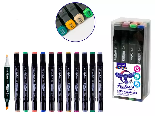Mazari markeri za skiciranje: Fantasia akvarel markeri setove za 60 i 120 boja, njihove dopune goriva i paletu. Recenzije recenzije 19446_19