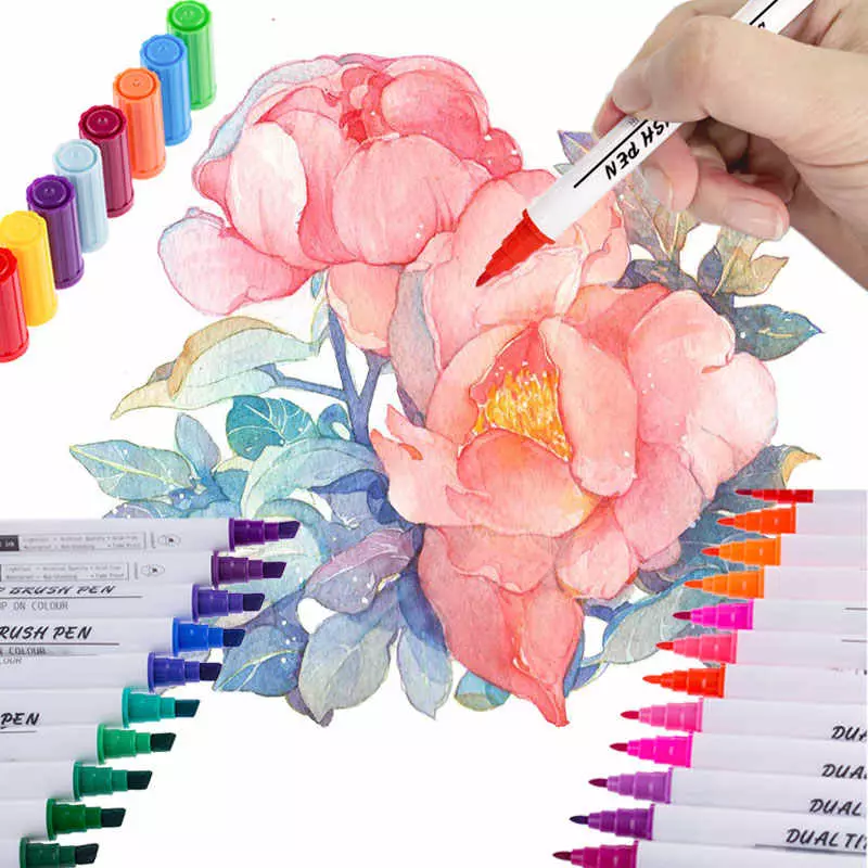 Mazari-merkinnät luonnoksille: Fantasia Watercolor Markers asettaa 60 ja 120 väriä, niiden tankkausta ja palettia. Tarkista arvostelut 19446_20