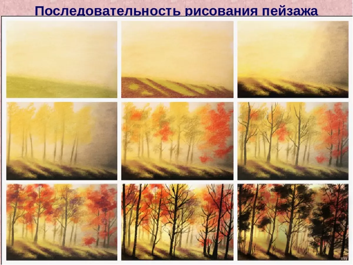 Этапы рисования осеннего пейзажа