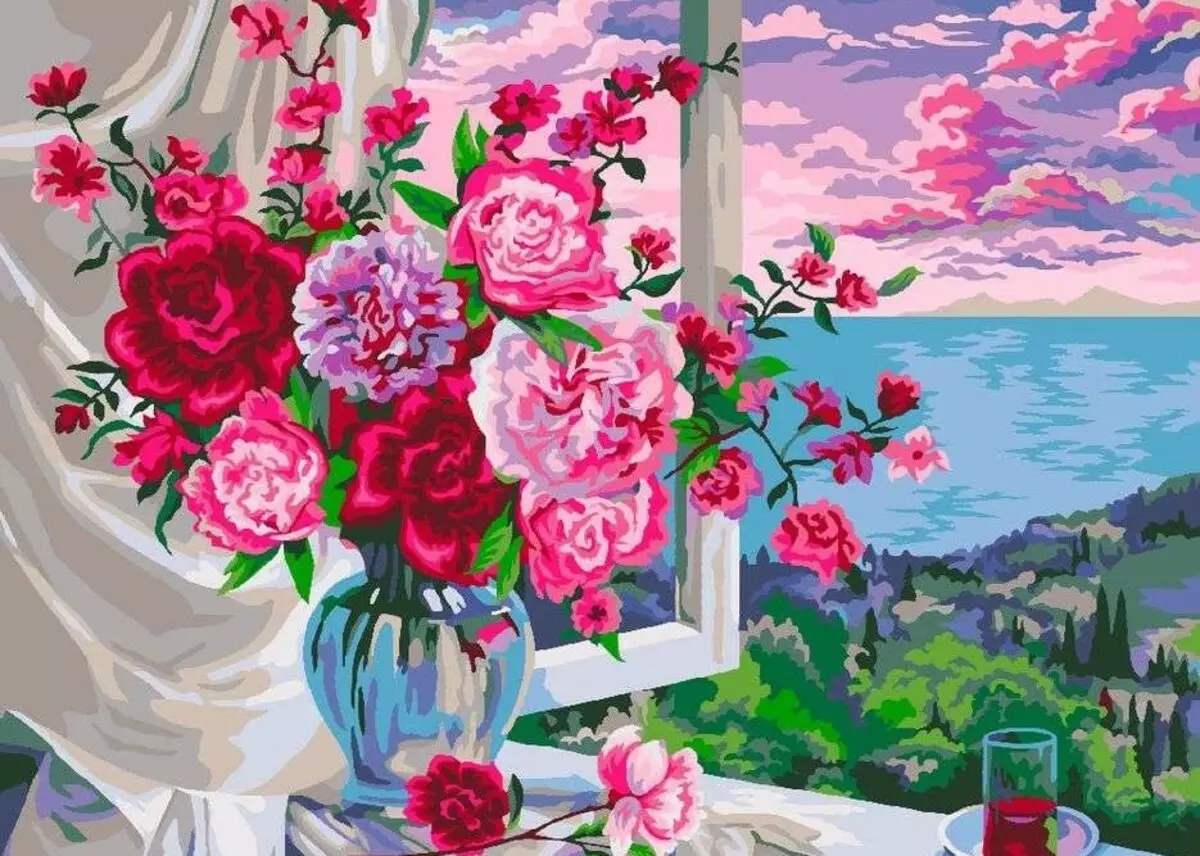 按数字“花”：帆布和子帧上的花瓶中的野花，桌子大小的白色花束，20x50，草地花等 19526_5