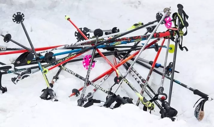 Ski-sticks: Hoe kiezen voor bergki's door groei? Telescopische en andere modellen. Waarom hebben de skiërs Curves Sticks? Dimensies 20216_14