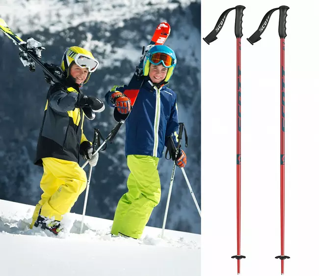 スキースティック：成長による山のスキーの選ぶ方法は？伸縮的およびその他のモデル。スキーヤーはなぜ湾曲しているのですか？寸法 20216_16