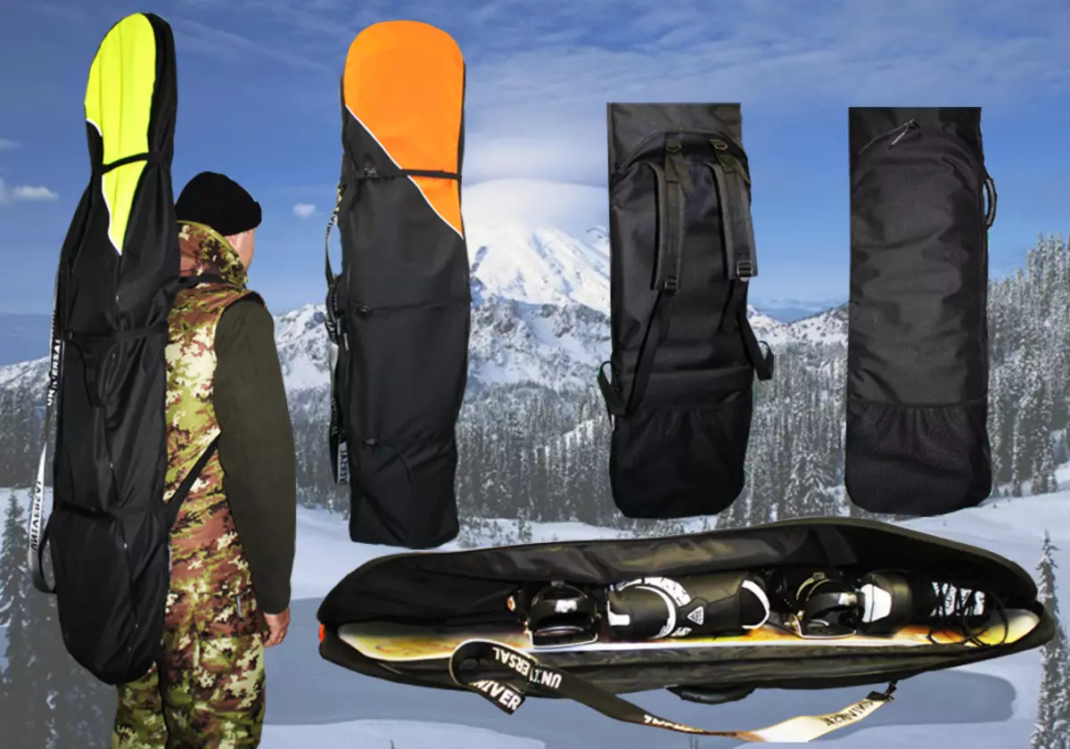 I-Snowboard Covers: Ngamavili kwaye igubungela iingxowa, i-backpacks-igubu. Ungazikhethisela njani iisokisi zekhephu? I-NeopRene Clowboard Computers kunye nezinye iimodeli 20278_11