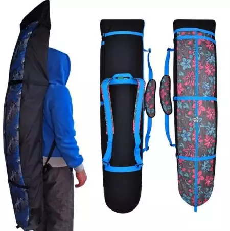 Tutup snowboard: ing roda lan tas sing kalebu, tas ransel ditutup. Kepiye cara milih sikil snowboard? Neoprene Snowboard lan model liyane 20278_24