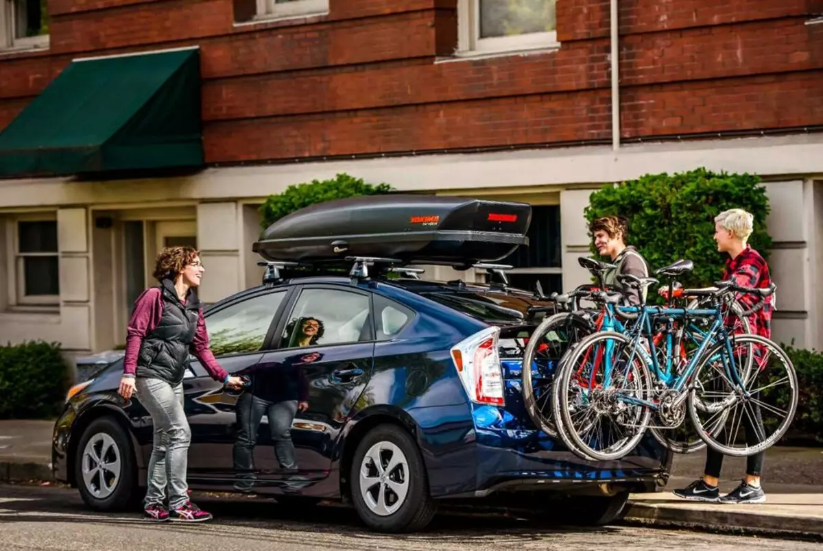Tronc de bicicletes a la porta del darrere del cotxe: Característiques de Cybaggets per al cotxe, els pros i els contres del cicloturisme. Com triar una fixació per transportar un cotxe de bicicleta? 20483_26