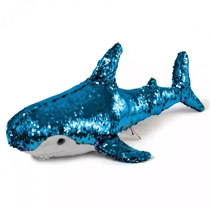 Bantal hiu (16 Foto): Dolanan bantal alus ing bentuk hiu, bahan lan desain 20733_14
