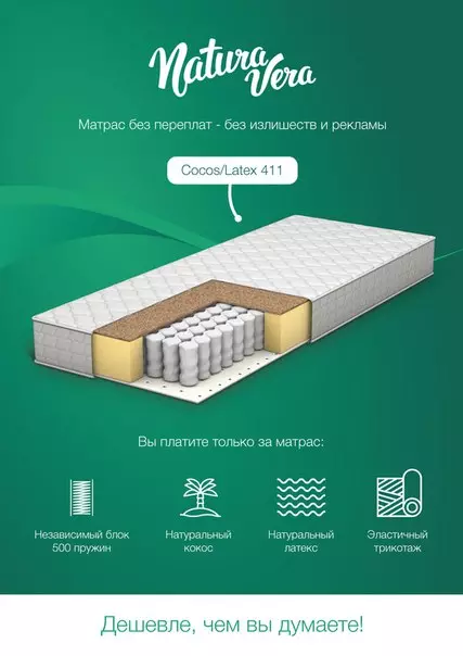 Natura Vera mattresses: review of models from coconut, latex and other fillers. Customer Reviews Manufacturer Production 20738_6