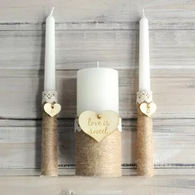 Candle Decor: Danûstendina candles bi destên xwe bi sets, xemilandinên zewacê li ser çîna masterê, şemên spî li bankek û ramanên din 20782_9