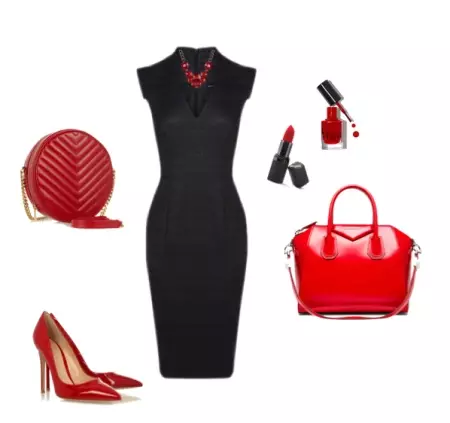 काले ड्रेस केस के लिए लाल सहायक उपकरण
