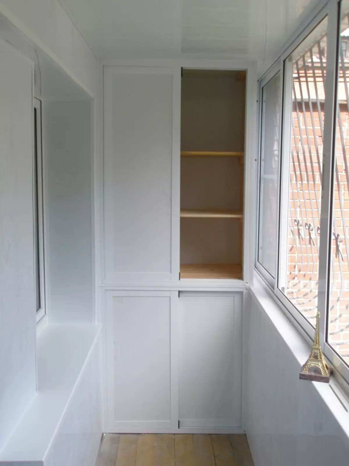 阳台橱柜（108张照片）：内置和塑料阳台柜的示例，设计柜与滚轮百叶窗的设计橱柜的有趣思考 20841_4