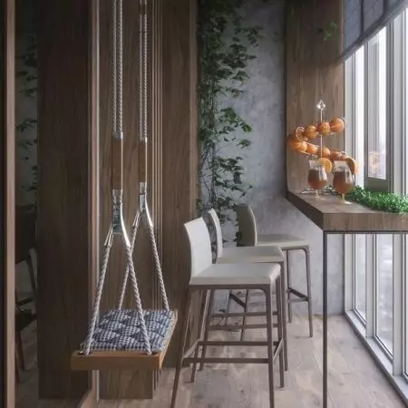 Bar stalak na balkonu (44 fotografija): Stand dizajn prozora prag na balkonu. Bar stalak opcije sa stolice umjesto balkona bloka 20845_41