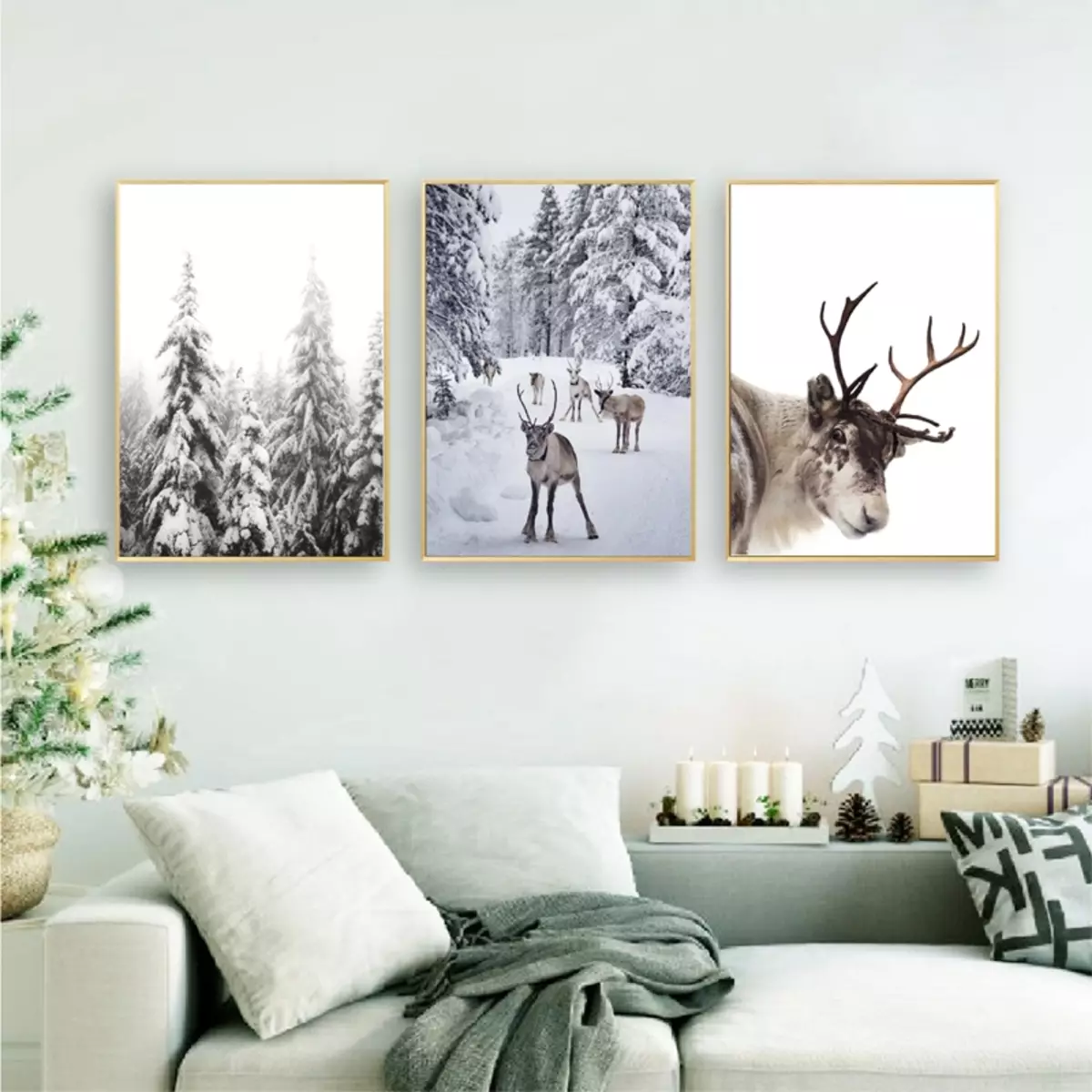 Poster dalam gaya Scandinavia: Poster musim sejuk Tahun Baru untuk pedalaman dan kanak-kanak, dengan rusa dan bunga, untuk dapur dan dinding lorong, poster dalaman dengan gunung dan pilihan lain 20854_19