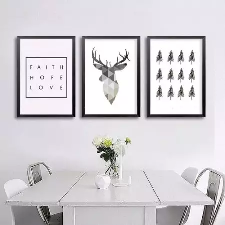 Plakater i skandinavisk stil: nytårs vinterplakater til interiør og børn, med hjorte og blomster, til køkkenet og til vægge af gangen, indvendige plakater med bjerge og andre muligheder 20854_30