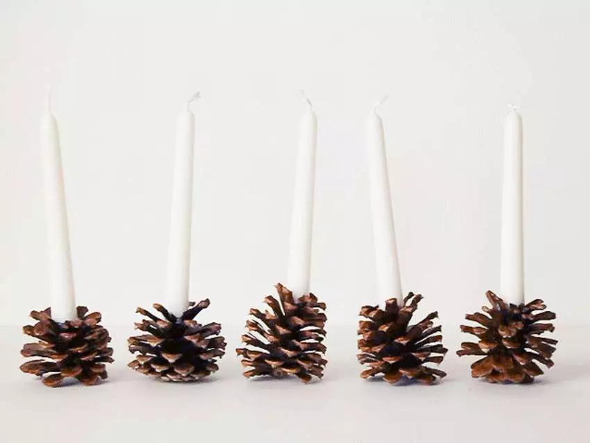 Cones માંથી Candlestick: નવા વર્ષ માટે તેને કેવી રીતે બનાવવું? પાઈન કોન્સ અને ફિર, ડિઝાઇન હસ્તકલામાંથી ક્રિસમસ Candlesticks ના પગલું દ્વારા પગલું માસ્ટર વર્ગો 20855_13