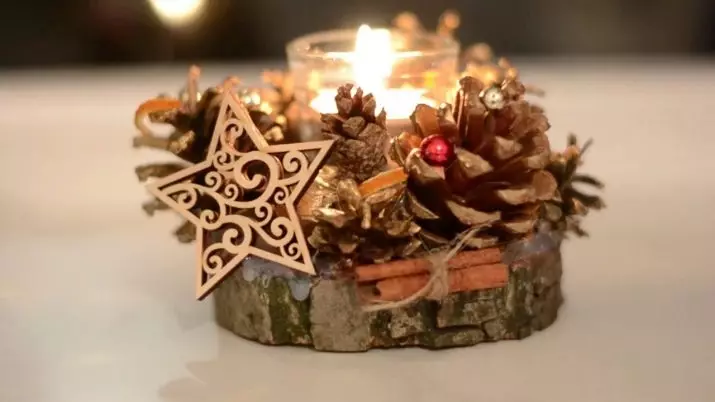 Candlestick iz stožcev: Kako narediti sami za novo leto? Glavni razredi po korakih božičnih svečnikov iz borovcev in jelk, oblikovalskih obrti 20855_43