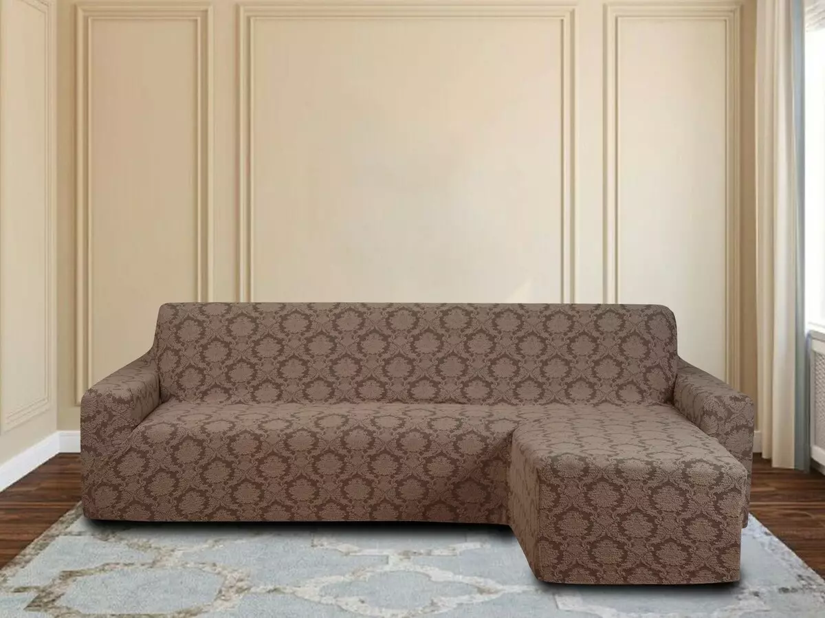 Eurochet på hjørne sofaen (31 billeder): Sådan slides på en sofa med en hylde i hjørnet, med et fremspring til venstre eller højre? Sådan trækker du sagen på en model uden armlæn? 20864_8