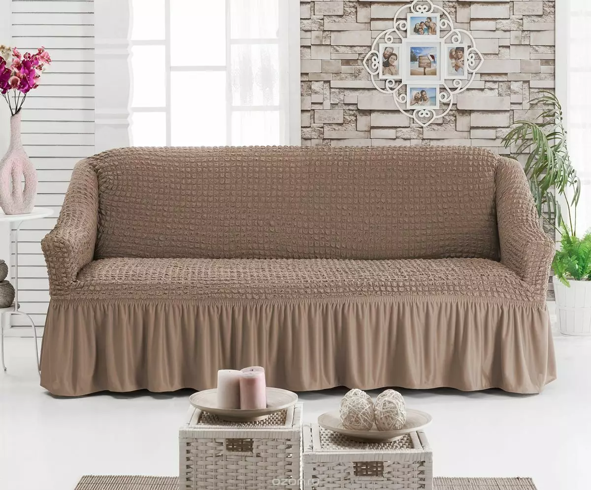 Deksler på sofaen og stolen: Eurochells, sett med plaids og universelle deksler, fra øko-bord og stoff, med armlener og uten 20869_2