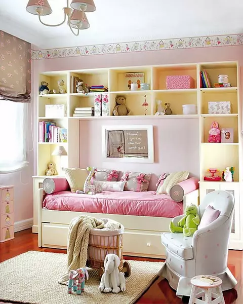 Camas de sofás de nenas (35 fotos): Escolla no cuarto das nenas de 7, 10 anos e outras persoas, suaves, rosa, con caixóns e outras camas de sofás 20874_3