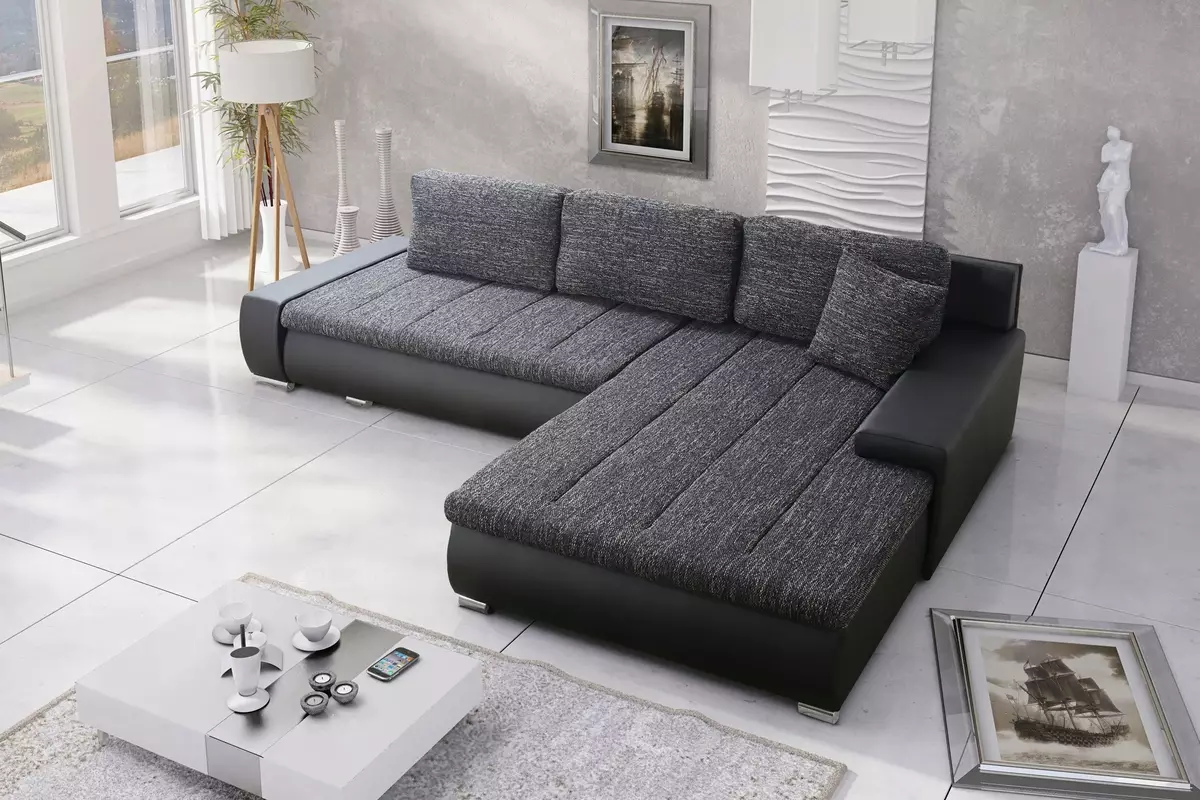 Lipat Sofa Angular (48 foto): Tinjauan umum model besar dan kompak dengan panjang 180 cm dan ukuran lainnya. Bagaimana cara memposisikan? 20889_7