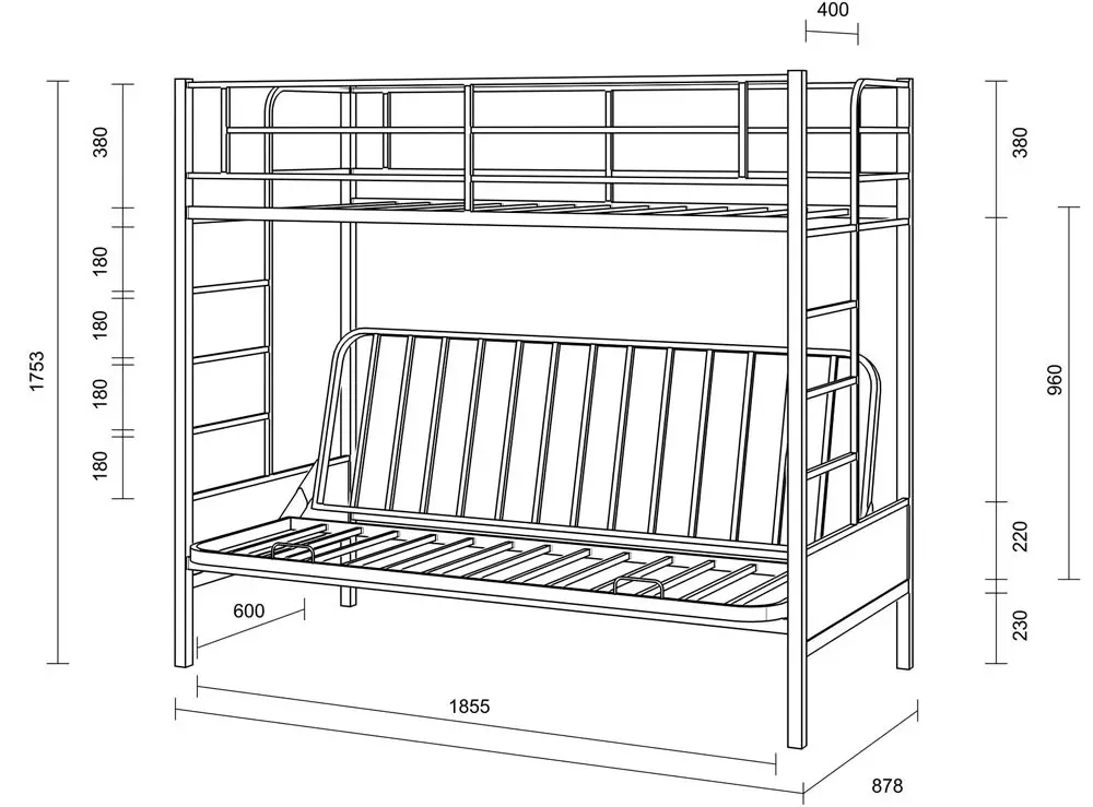 Baba emeletes ágy egy kanapé (53 fotó): kétszintes ágyak tetőtérben a gyermekek és a tizenévesek, a modell egy szobában A lányok és fiúk 20896_26