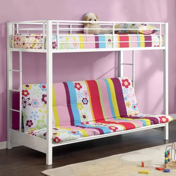 Baba emeletes ágy egy kanapé (53 fotó): kétszintes ágyak tetőtérben a gyermekek és a tizenévesek, a modell egy szobában A lányok és fiúk 20896_3