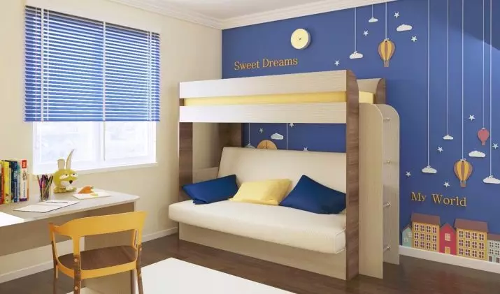 Nadó lliteres amb un sofà (53 fotos): llits de dos pisos amb un altell per a nens i adolescents, model en una habitació per a nens i nenes 20896_30