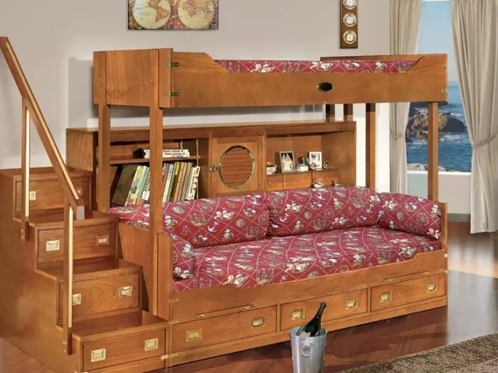 소파가있는 아기 이층 침대 (53 장의 사진) : 어린이와 청소년을위한 다락방이있는 2 층 침대, 소녀 및 소년을위한 방의 모델 20896_32