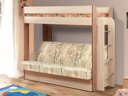 Baby våningssängar med en soffa (53 bilder): två våningar sängar med en vind för barn och tonåringar, modell i ett rum för tjejer och pojkar 20896_33