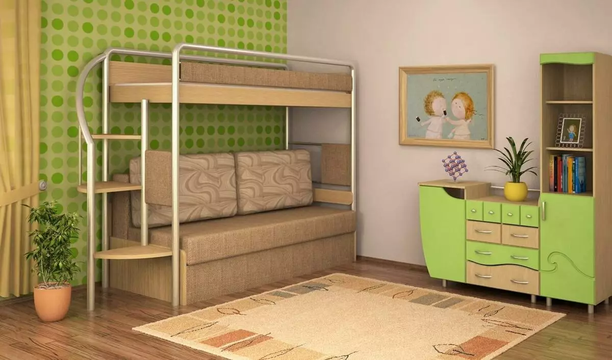 Baba emeletes ágy egy kanapé (53 fotó): kétszintes ágyak tetőtérben a gyermekek és a tizenévesek, a modell egy szobában A lányok és fiúk 20896_35