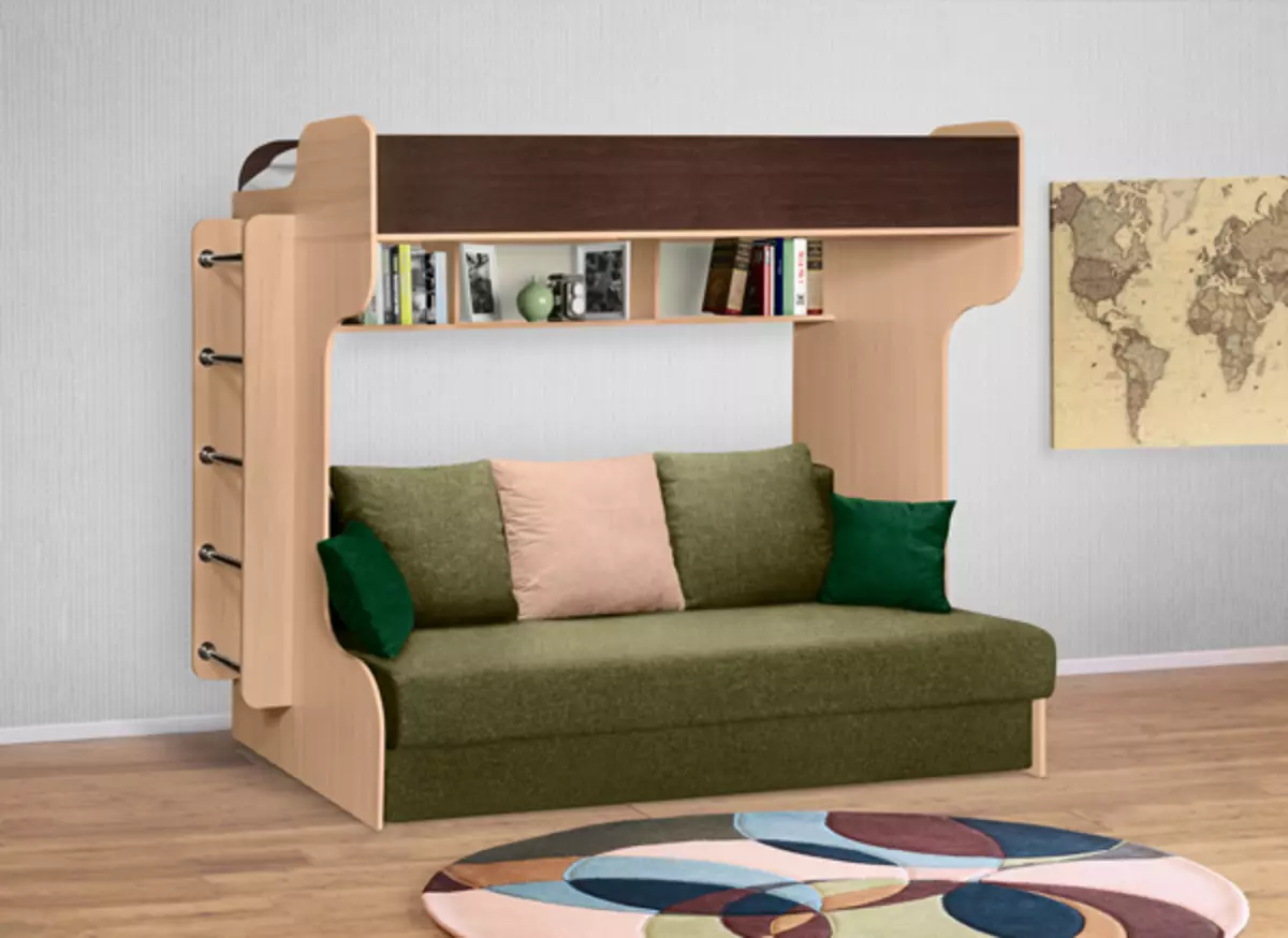 Baby våningssängar med en soffa (53 bilder): två våningar sängar med en vind för barn och tonåringar, modell i ett rum för tjejer och pojkar 20896_41