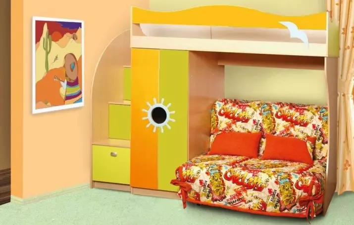 Baby våningssängar med en soffa (53 bilder): två våningar sängar med en vind för barn och tonåringar, modell i ett rum för tjejer och pojkar 20896_50