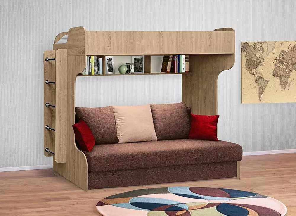 Baby våningssängar med en soffa (53 bilder): två våningar sängar med en vind för barn och tonåringar, modell i ett rum för tjejer och pojkar 20896_6