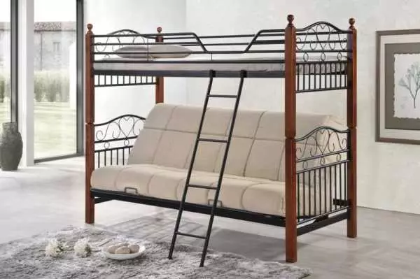 Baby våningssängar med en soffa (53 bilder): två våningar sängar med en vind för barn och tonåringar, modell i ett rum för tjejer och pojkar 20896_7