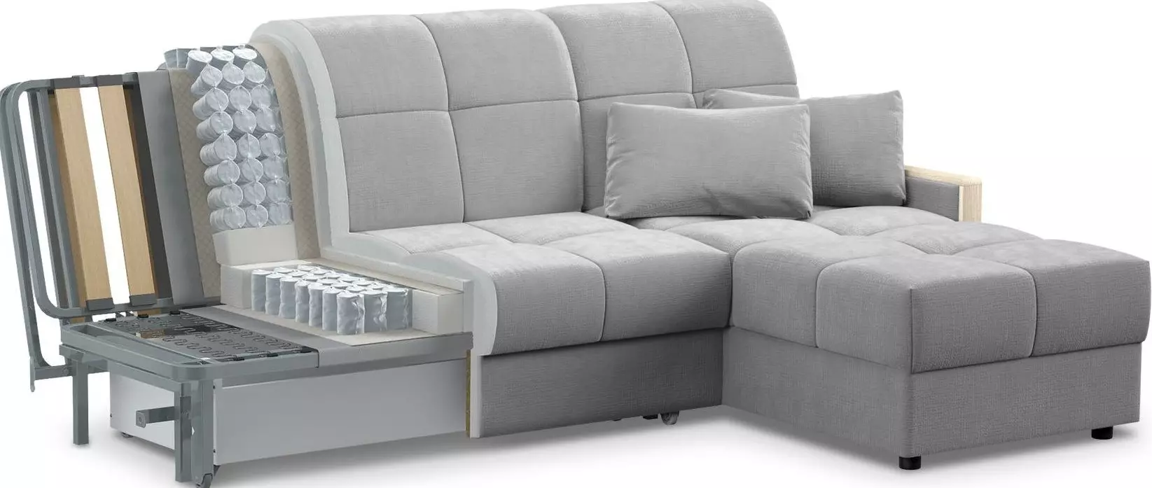 Sofa Ortopedik Sudut: Pandangan model untuk tidur harian, dengan mata air bebas dan bilik tidur ortopedik, dengan asas keras dan anatomi 20905_31